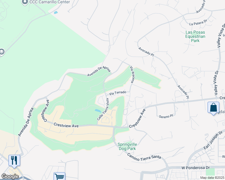 map of restaurants, bars, coffee shops, grocery stores, and more near 769 Via Terrado in Camarillo