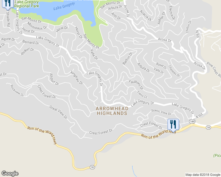 map of restaurants, bars, coffee shops, grocery stores, and more near 1117 Nesthorn Drive in Crestline