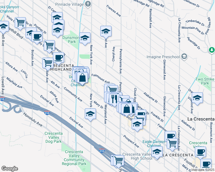 map of restaurants, bars, coffee shops, grocery stores, and more near 3300 Fairmount Avenue in Glendale