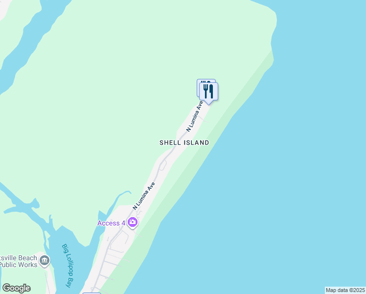 map of restaurants, bars, coffee shops, grocery stores, and more near 2519-2557 North Lumina Avenue in Wrightsville Beach