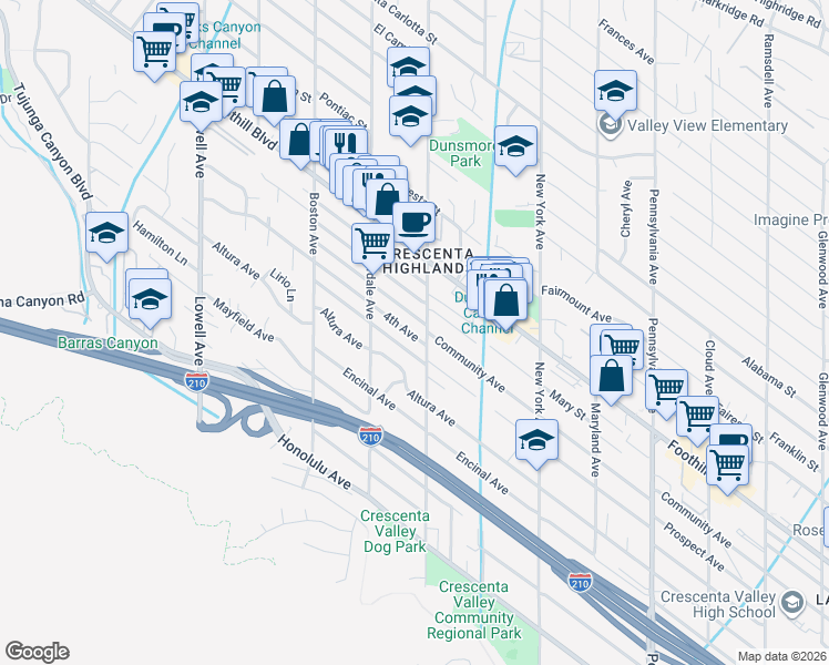 map of restaurants, bars, coffee shops, grocery stores, and more near 3611 4th Avenue in Glendale
