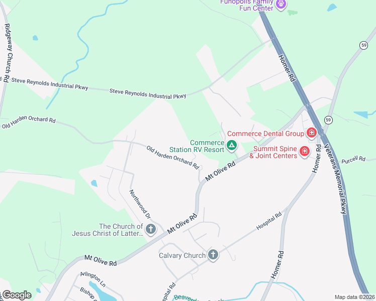 map of restaurants, bars, coffee shops, grocery stores, and more near 160 Old Harden Orchard Road in Commerce