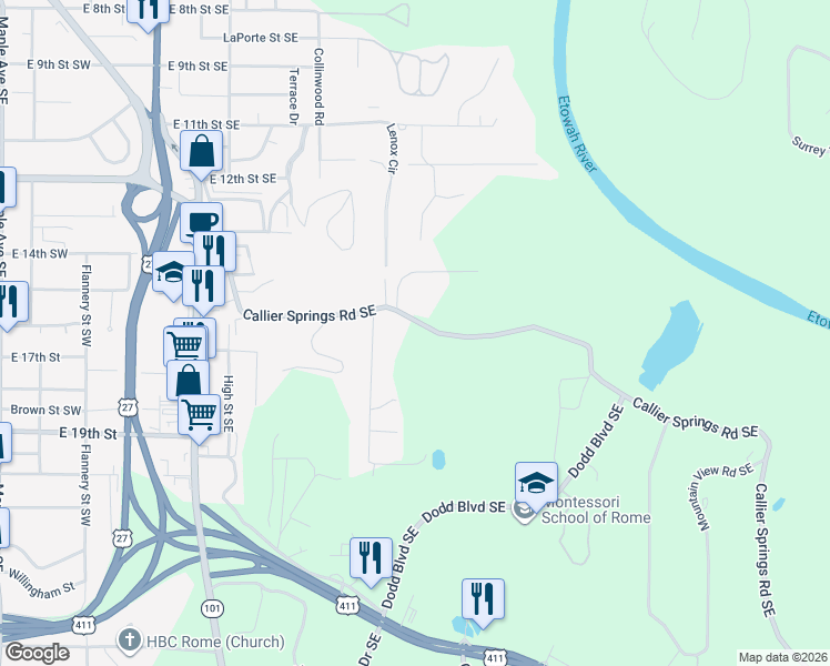 map of restaurants, bars, coffee shops, grocery stores, and more near 21 Woodland Street in Rome