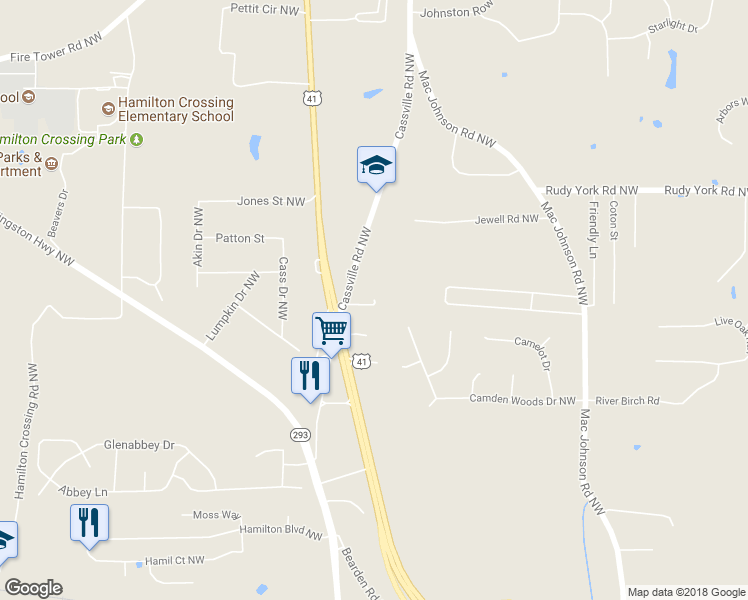 map of restaurants, bars, coffee shops, grocery stores, and more near 84 Bell Drive Northwest in Cartersville