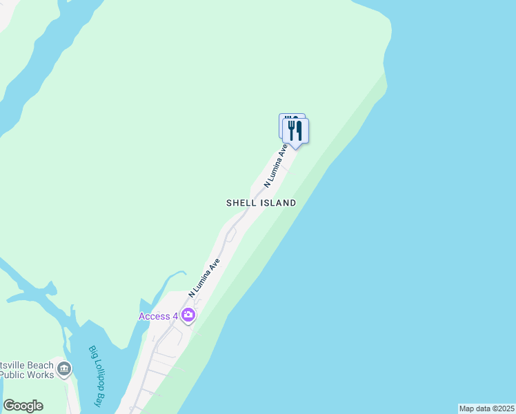 map of restaurants, bars, coffee shops, grocery stores, and more near 2514 North Lumina Avenue in Wrightsville Beach