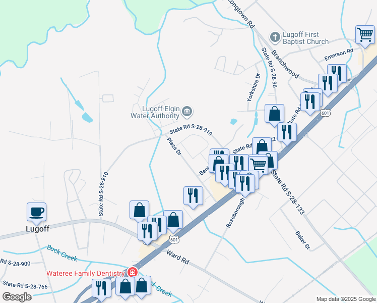 map of restaurants, bars, coffee shops, grocery stores, and more near 40 Plaza Drive in Lugoff