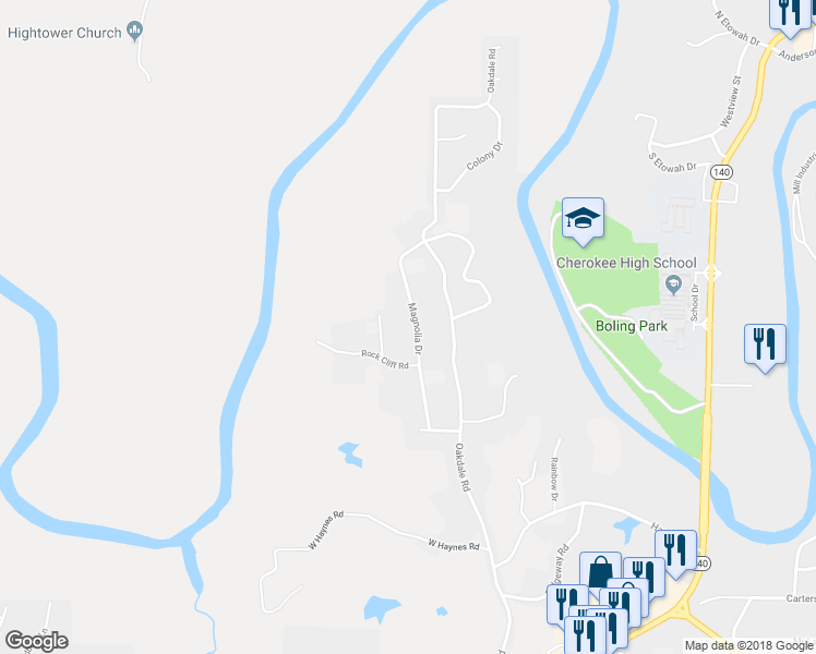 map of restaurants, bars, coffee shops, grocery stores, and more near 210 Magnolia Drive in Canton