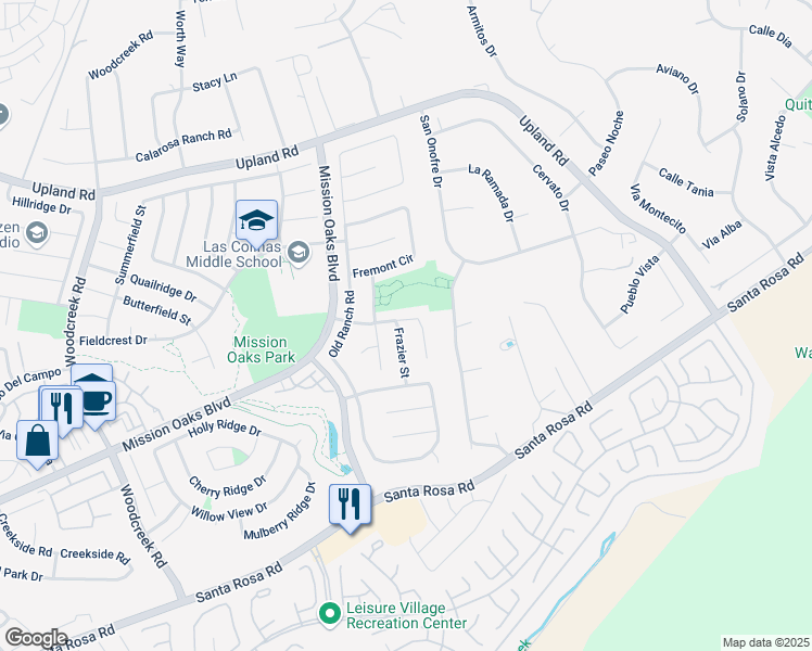 map of restaurants, bars, coffee shops, grocery stores, and more near 1590 Frazier Street in Camarillo