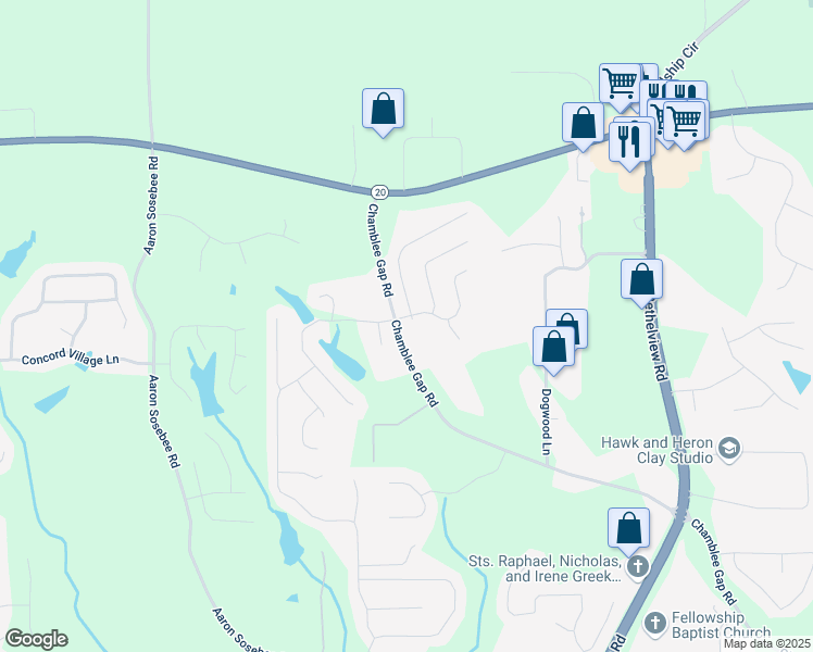 map of restaurants, bars, coffee shops, grocery stores, and more near 3510 Westhaven Drive in Cumming