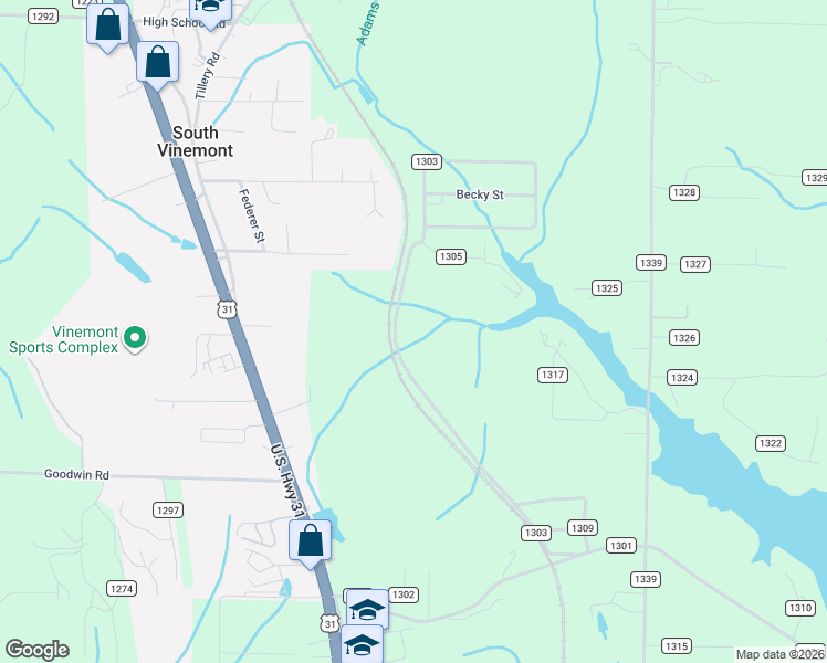 map of restaurants, bars, coffee shops, grocery stores, and more near 664 County Road 1303 in Vinemont