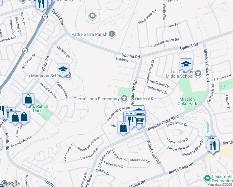 map of restaurants, bars, coffee shops, grocery stores, and more near 1551 Paso Robles Court in Camarillo