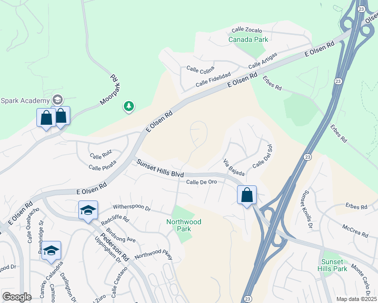 map of restaurants, bars, coffee shops, grocery stores, and more near 3905 Avenida Verano in Thousand Oaks