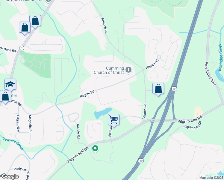 map of restaurants, bars, coffee shops, grocery stores, and more near 1920 Pilgrim Road in Cumming