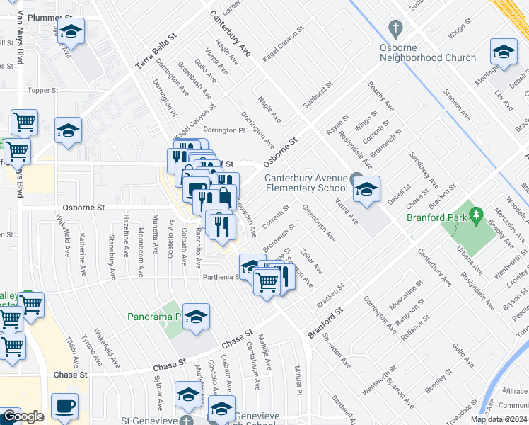 map of restaurants, bars, coffee shops, grocery stores, and more near 13872 Wingo Street in Los Angeles