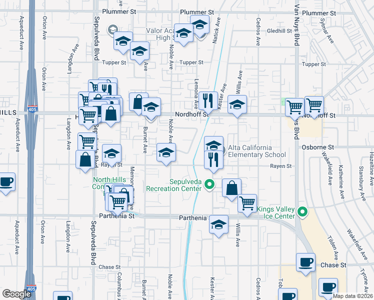 map of restaurants, bars, coffee shops, grocery stores, and more near 8931 Bahama Street in Los Angeles