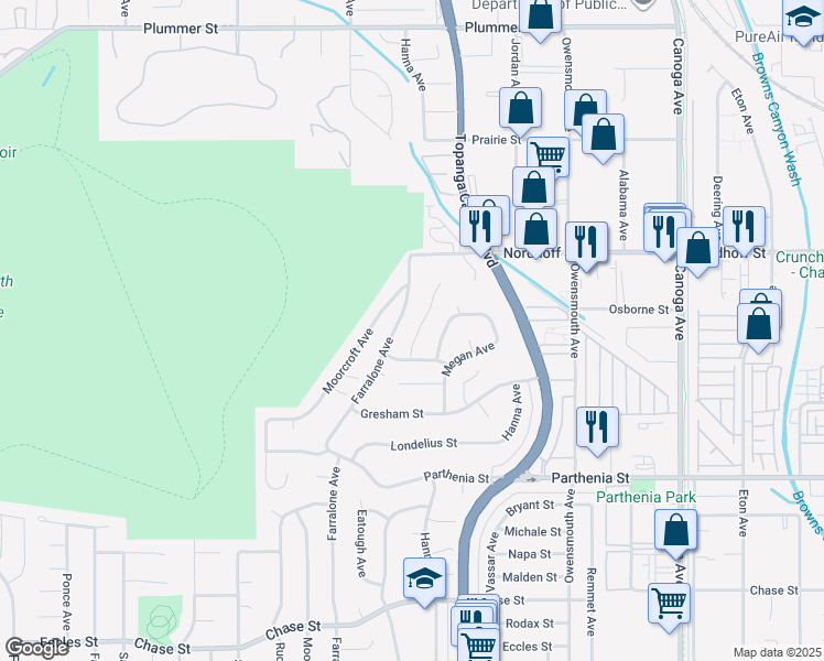 map of restaurants, bars, coffee shops, grocery stores, and more near 8927 Nevada Avenue in Los Angeles