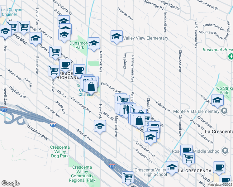 map of restaurants, bars, coffee shops, grocery stores, and more near 3300 Fairmount Avenue in Glendale