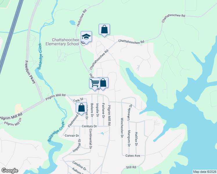 map of restaurants, bars, coffee shops, grocery stores, and more near 2520 Poplar Lane in Cumming