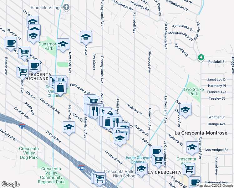 map of restaurants, bars, coffee shops, grocery stores, and more near 3109 Alabama Street in La Crescenta-Montrose