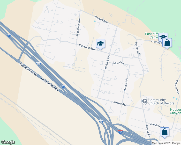map of restaurants, bars, coffee shops, grocery stores, and more near 17928 Hillcrest Drive in San Bernardino