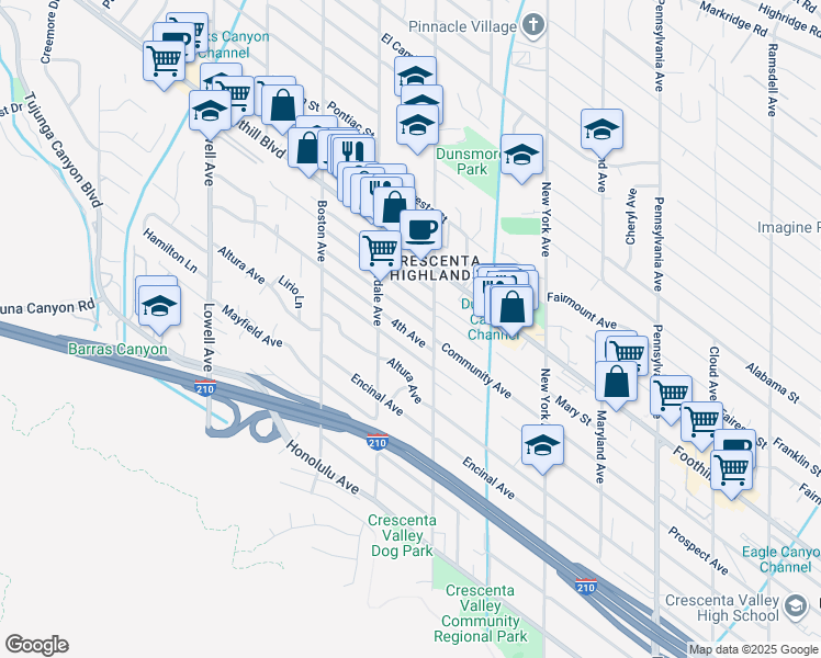 map of restaurants, bars, coffee shops, grocery stores, and more near 3627 4th Avenue in Glendale