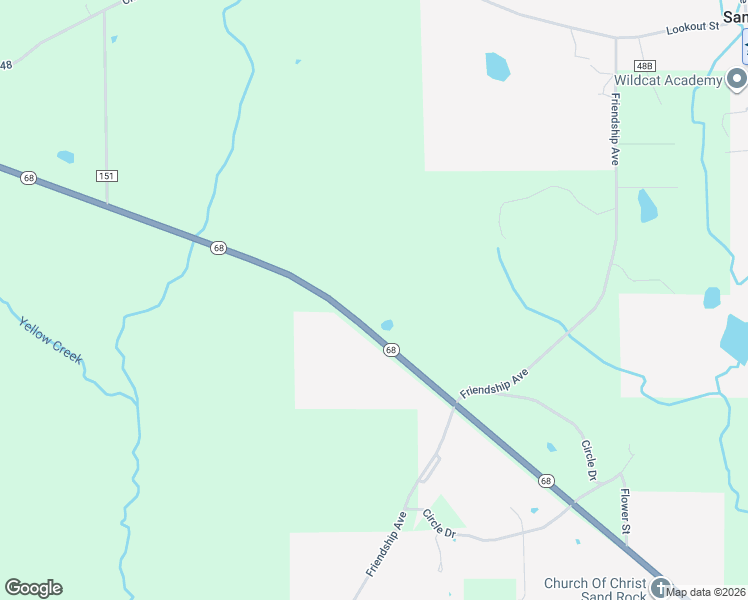 map of restaurants, bars, coffee shops, grocery stores, and more near 4620 Alabama 68 in Sand Rock