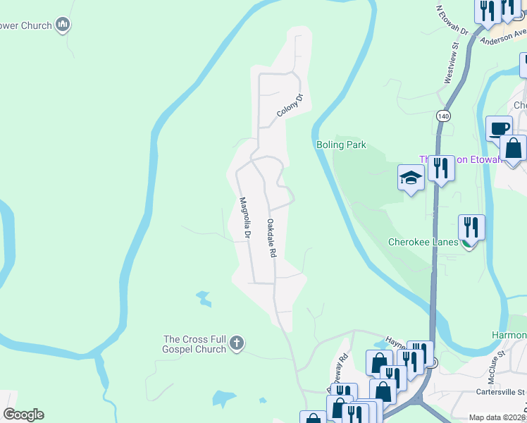 map of restaurants, bars, coffee shops, grocery stores, and more near 860 Oakdale Road in Canton