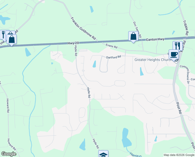 map of restaurants, bars, coffee shops, grocery stores, and more near 4625 Carver Court in Cumming
