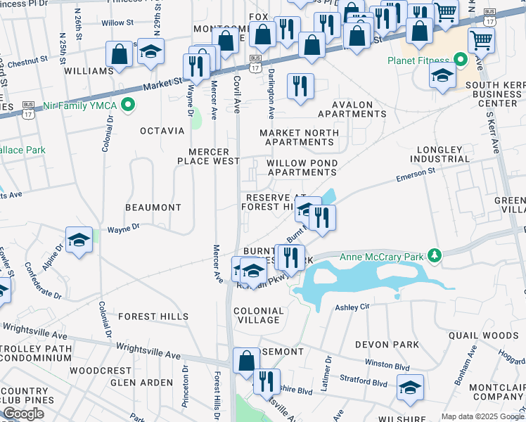 map of restaurants, bars, coffee shops, grocery stores, and more near 425 Darlington Avenue in Wilmington