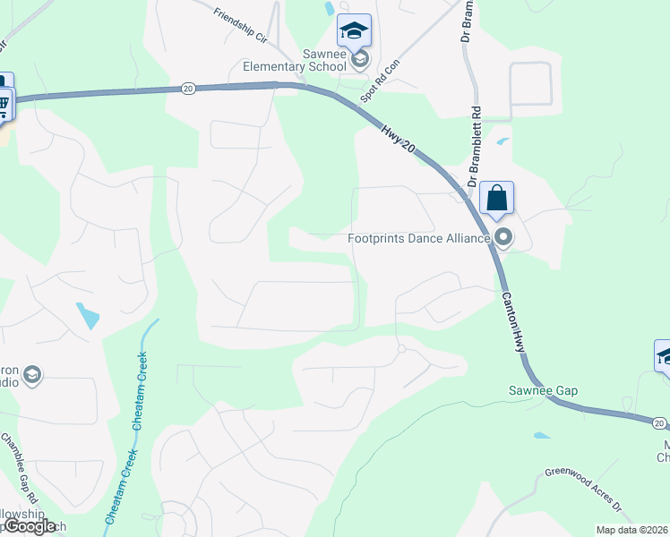 map of restaurants, bars, coffee shops, grocery stores, and more near 1730 Valley Place in Cumming