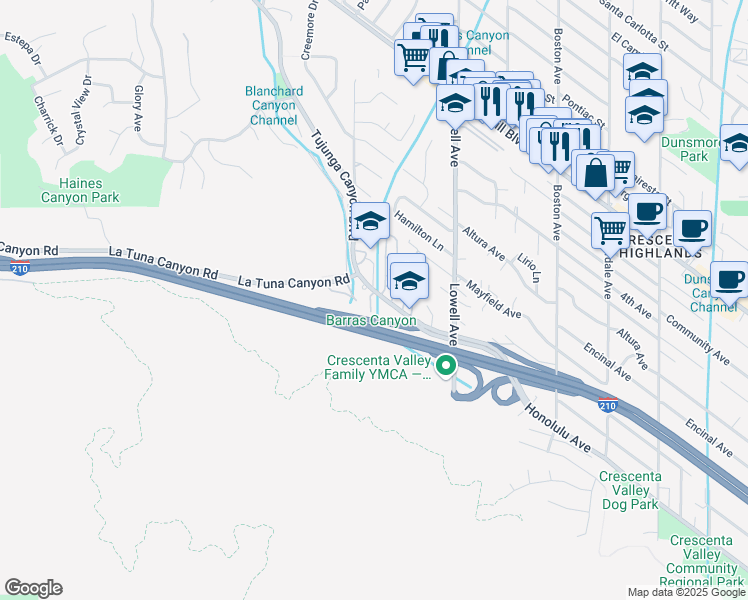 map of restaurants, bars, coffee shops, grocery stores, and more near 2 Honolulu Avenue in Glendale