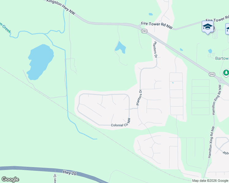map of restaurants, bars, coffee shops, grocery stores, and more near 121 Colonial Circle Northwest in Cartersville