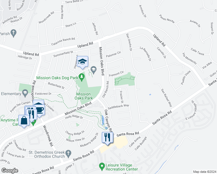 map of restaurants, bars, coffee shops, grocery stores, and more near 5937 Joshua Trail in Camarillo