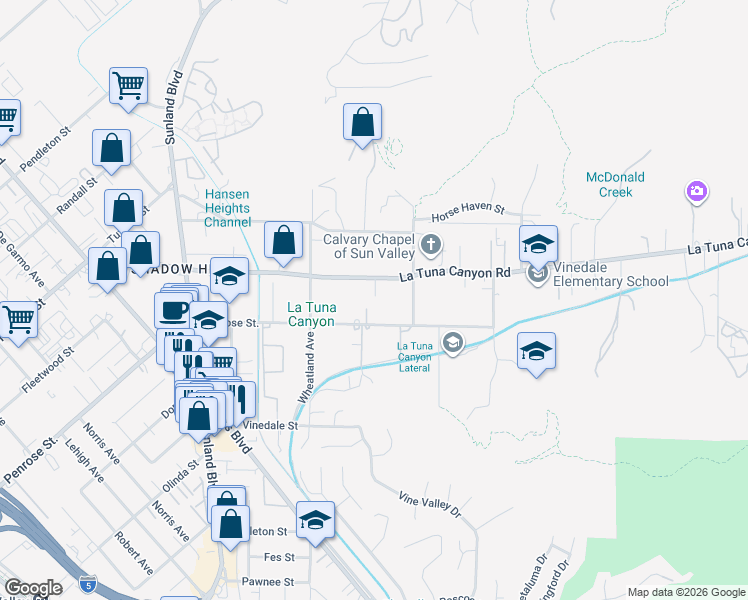 map of restaurants, bars, coffee shops, grocery stores, and more near 10448 La Tuna Canyon Road in Los Angeles