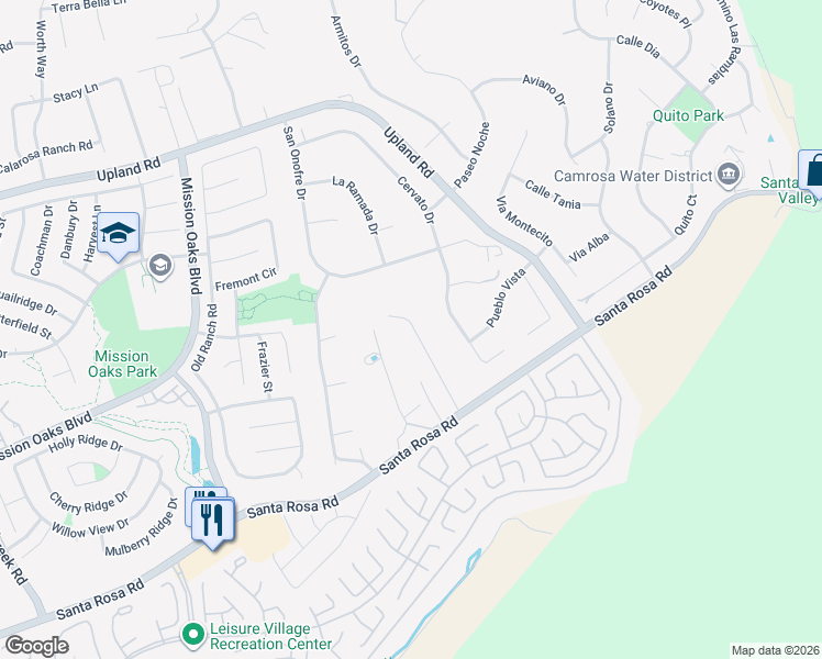 map of restaurants, bars, coffee shops, grocery stores, and more near 1661 San Rafael Way in Camarillo