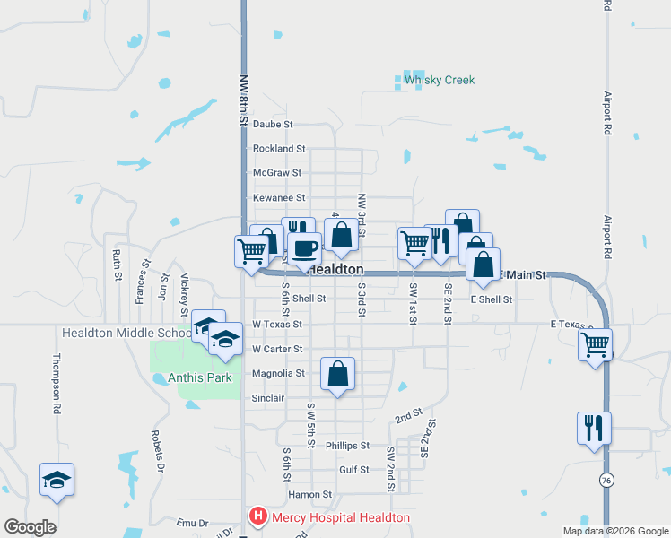 map of restaurants, bars, coffee shops, grocery stores, and more near in Healdton