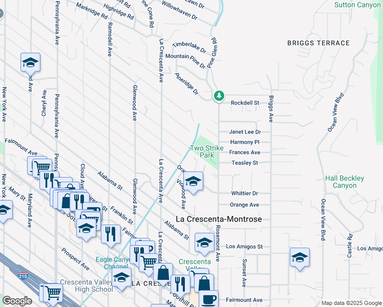 map of restaurants, bars, coffee shops, grocery stores, and more near 5049 El Adobe Lane in La Crescenta-Montrose