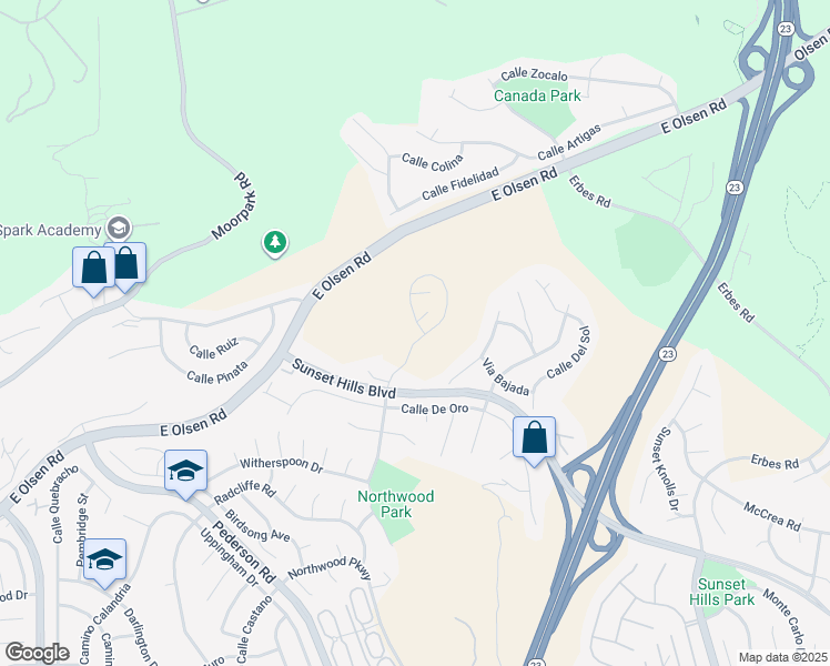 map of restaurants, bars, coffee shops, grocery stores, and more near 4082 Avenida Verano in Thousand Oaks