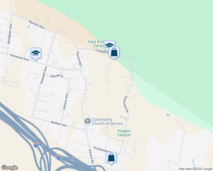 map of restaurants, bars, coffee shops, grocery stores, and more near 1126 Knoll Street in San Bernardino