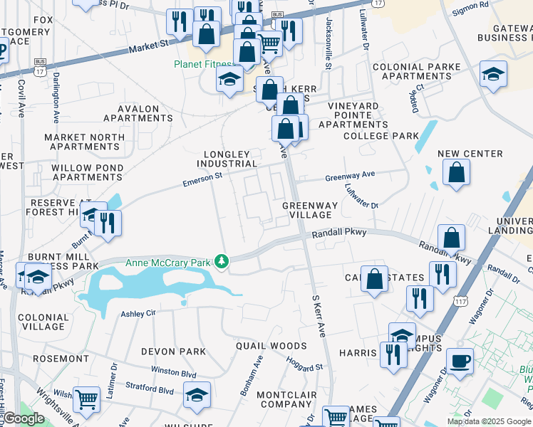 map of restaurants, bars, coffee shops, grocery stores, and more near 311 Campus Cove in Wilmington
