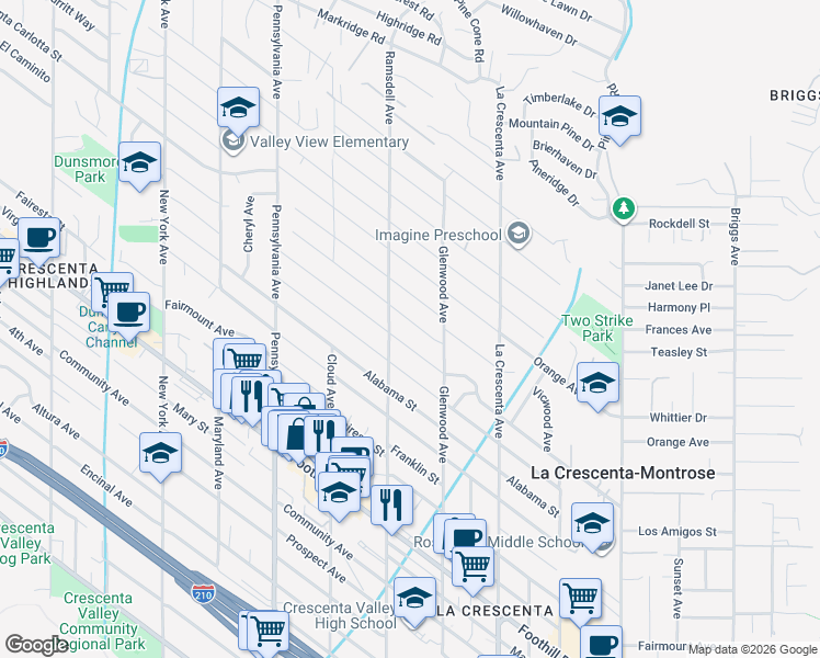 map of restaurants, bars, coffee shops, grocery stores, and more near 2938 Santa Carlotta Street in La Crescenta-Montrose