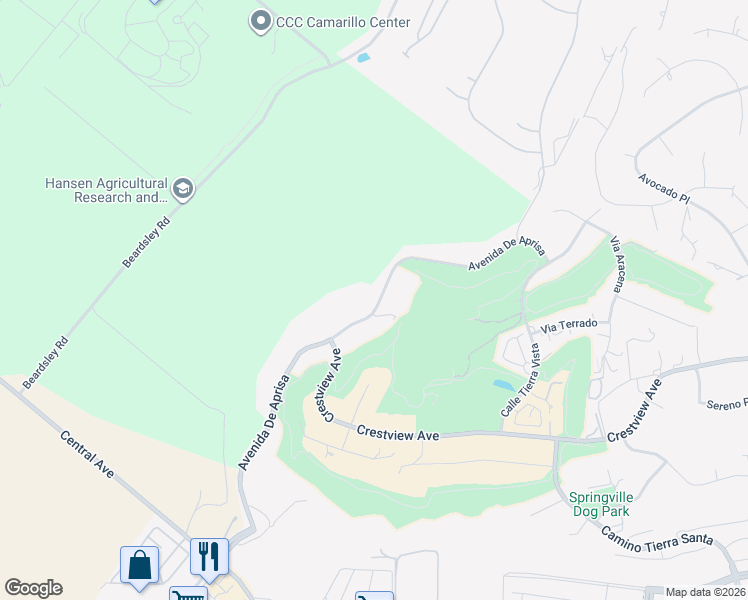 map of restaurants, bars, coffee shops, grocery stores, and more near 1517 Avenida De Aprisa in Camarillo