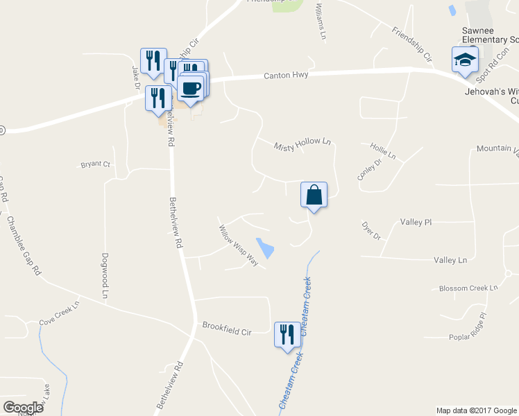 map of restaurants, bars, coffee shops, grocery stores, and more near 3035 Sawnee Lake Lane in Cumming