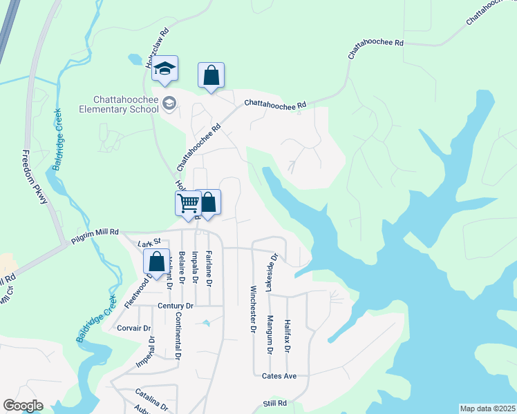 map of restaurants, bars, coffee shops, grocery stores, and more near 2825 Lake Court in Cumming