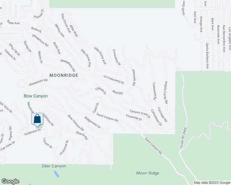 map of restaurants, bars, coffee shops, grocery stores, and more near 1496 Wolf Road in Big Bear Lake