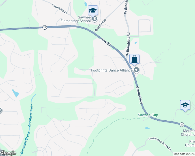 map of restaurants, bars, coffee shops, grocery stores, and more near 1615 Valley Lane in Cumming