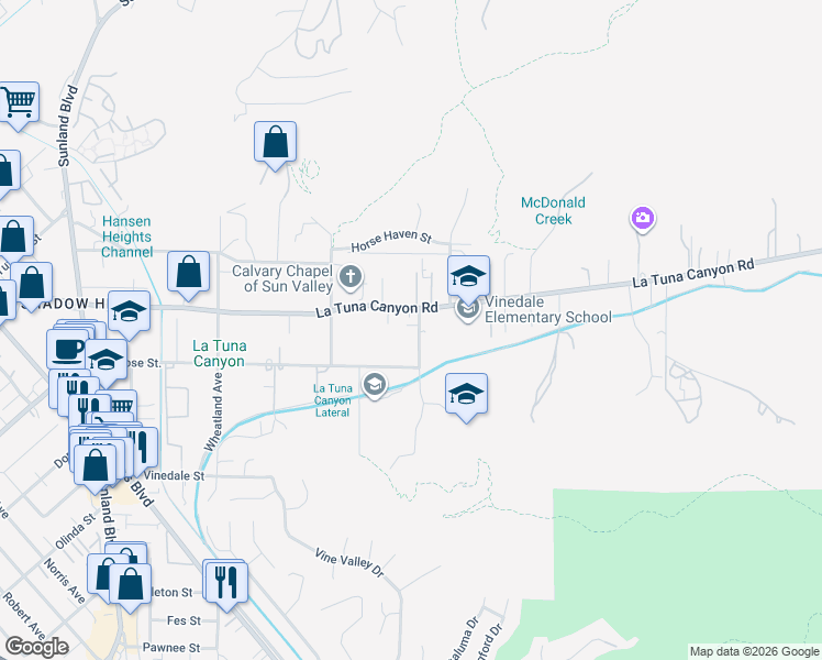 map of restaurants, bars, coffee shops, grocery stores, and more near 9045 Wildwood Avenue in Los Angeles