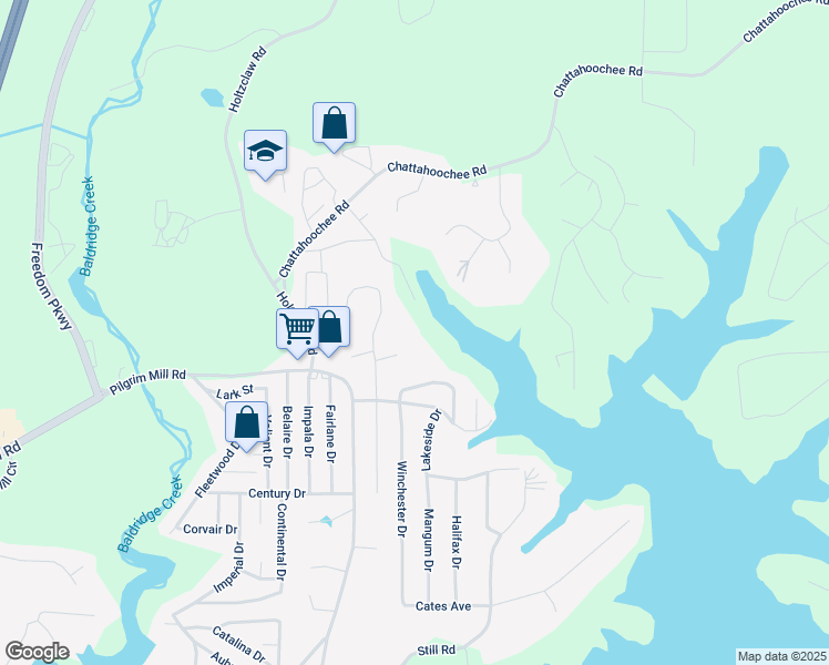 map of restaurants, bars, coffee shops, grocery stores, and more near 2825 Lake Court in Cumming