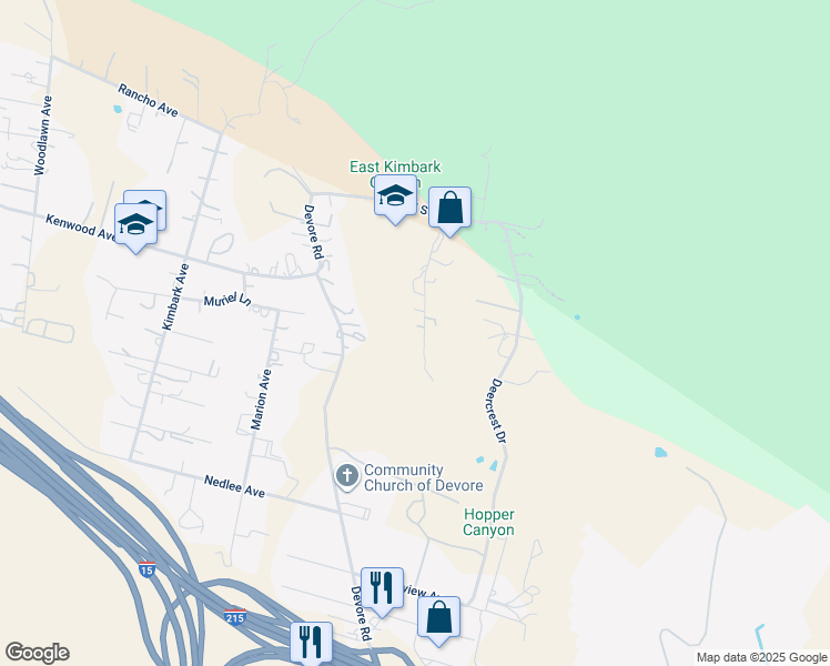 map of restaurants, bars, coffee shops, grocery stores, and more near 1126 Knoll Street in San Bernardino