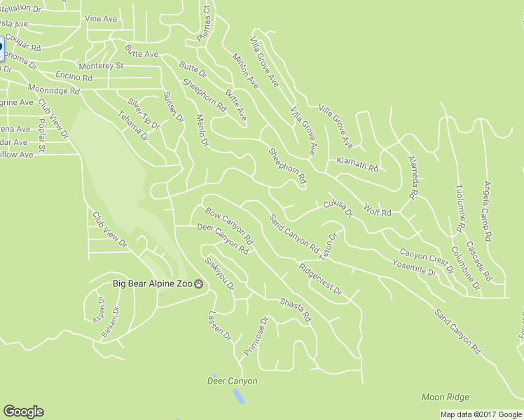 map of restaurants, bars, coffee shops, grocery stores, and more near 43407 Sand Canyon Road in Big Bear Lake